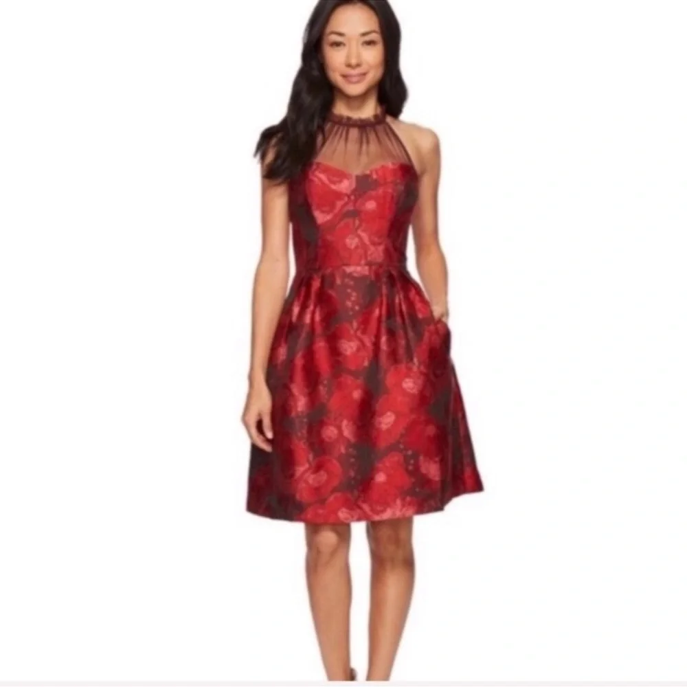 maggy london cocktail dress Floral Striped Print Halter IVORY Orange / 8 The figure Shop Maggy London Clothing and